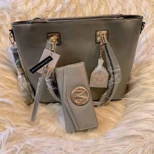 NWT! Mia K Tote & Wallet - Pewter